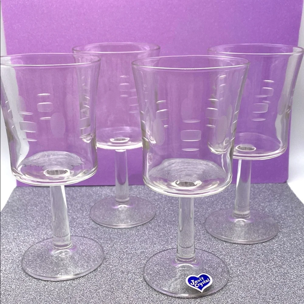 Vintage Waterford Javit MCM Design Unique Shape Cameo Pattern Wine Glass Set